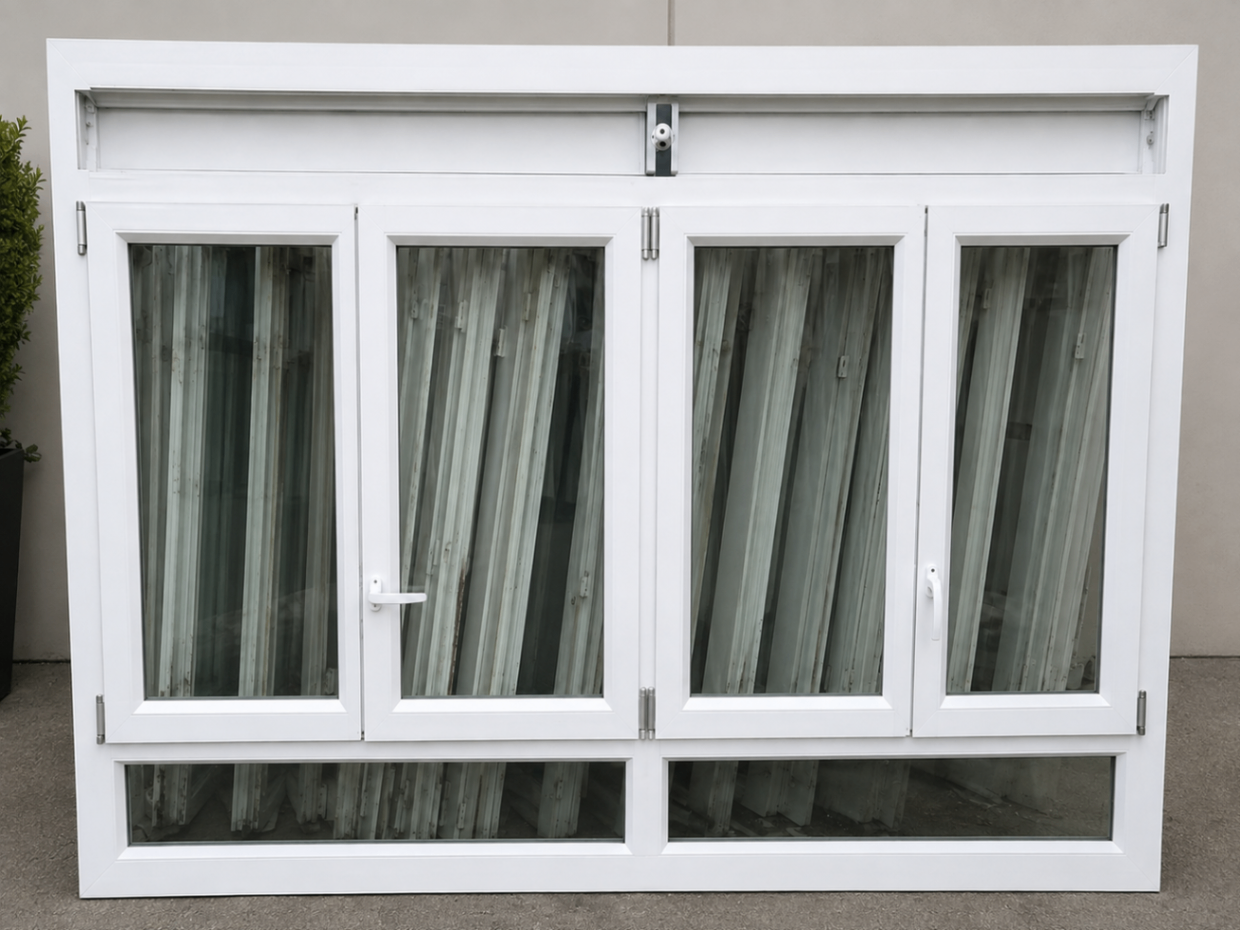 Ensemble PVC 4 vantaux avec imposte et soubassement vitré
