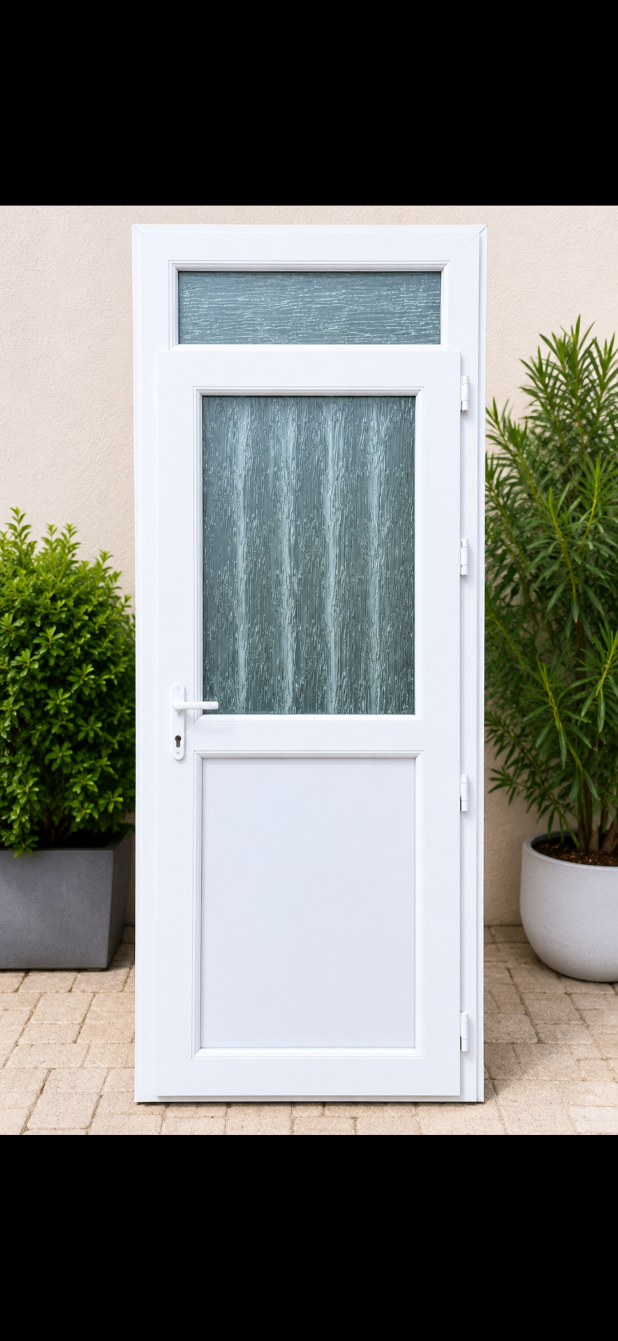 Porte PVC blanche vitrée avec imposte