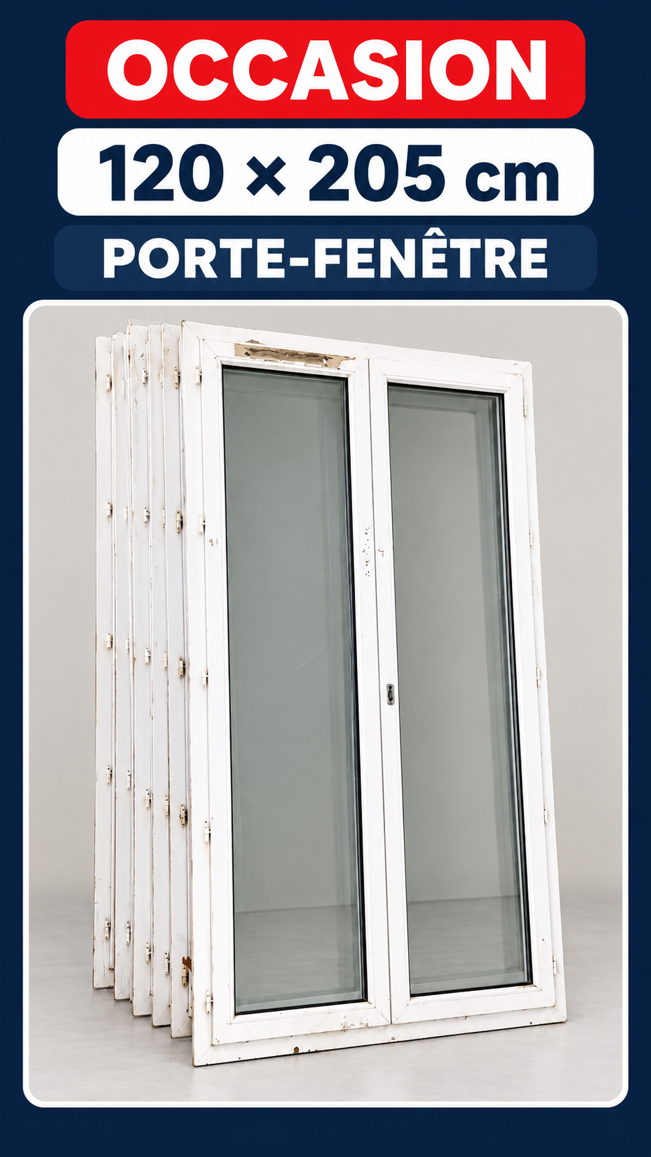 Porte-fenêtre PVC d’occasion 120 × 205 cm disponible à Thiès